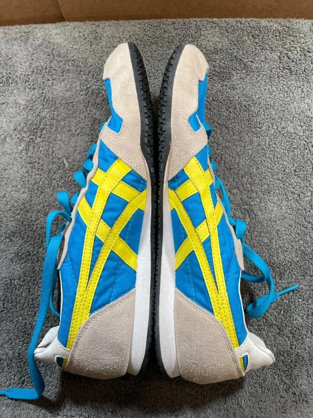 Onitsuka Tiger Serrano Sneakers Shoes Mens Size 9 White Blue Yellow Suede D109L